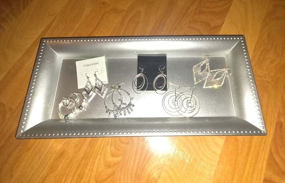 Assorted Silver Tone Fashion Earrings Lot on Tray